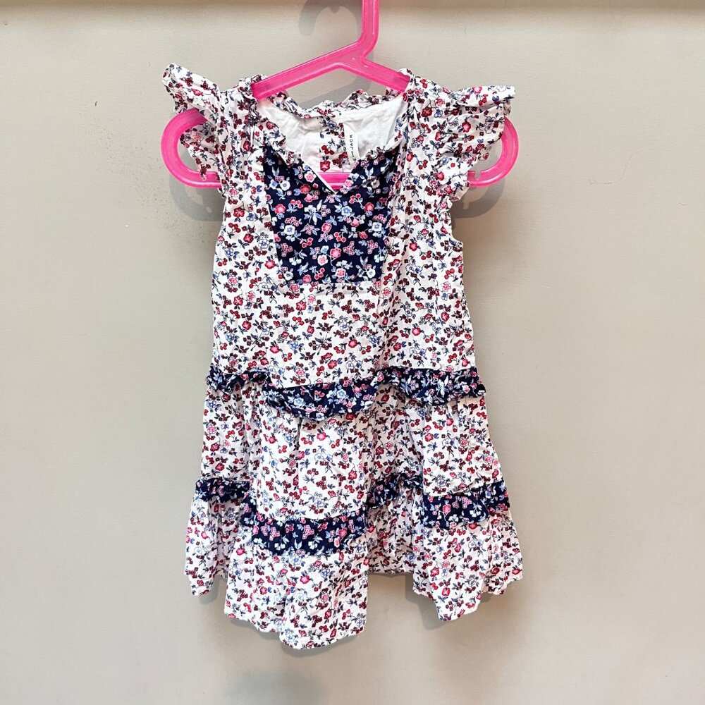 Janie And Jack Girls Floral Ruffle Dress Size 4 100% Cotton White With Multicolo